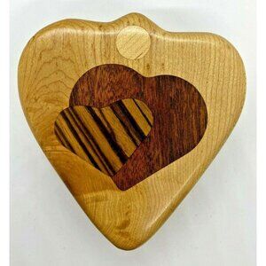 P.L. Kyser Wood Heart Shaped Box Hand Crafted Opens